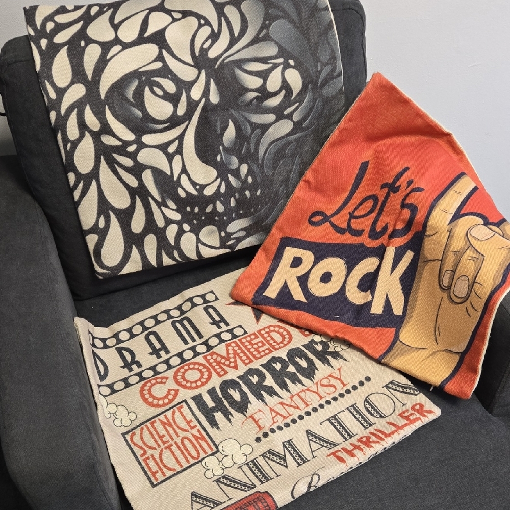 Graphic Pillow Cover Set - Black, Orange, Cream